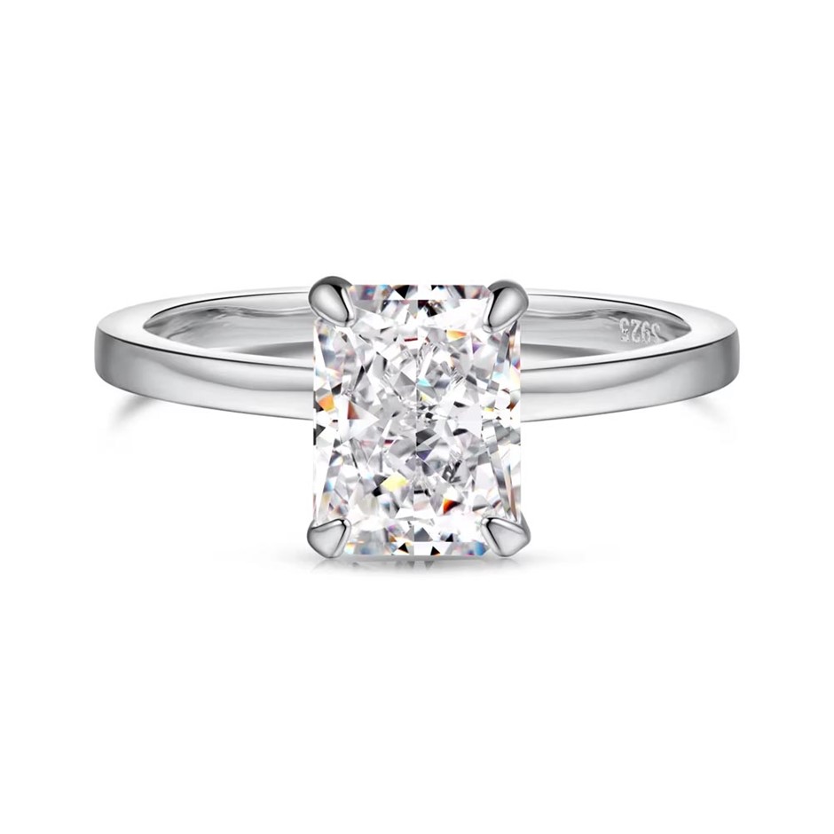 2ct Rectangle 5A Cubic Zirconia 925 Sterling Silver Ring - Size 9