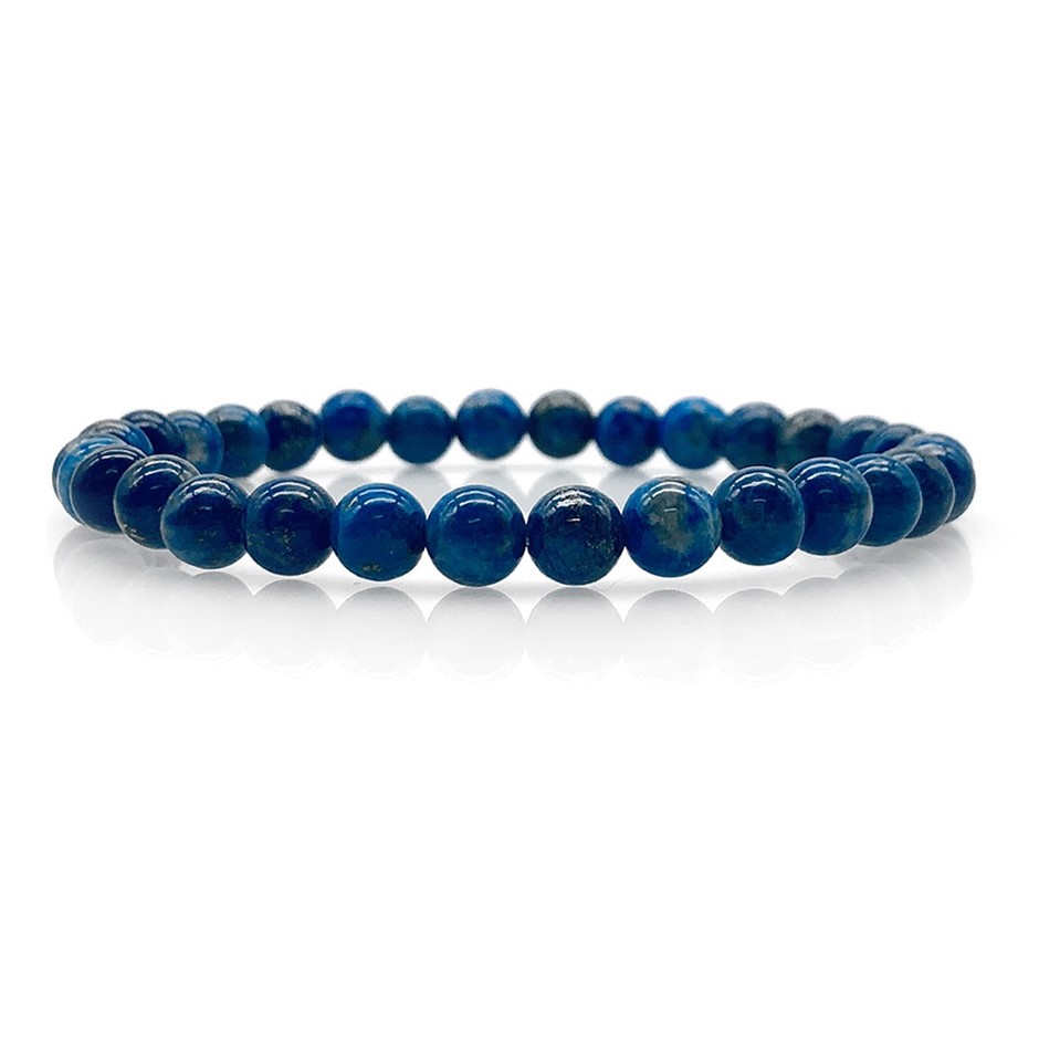 6mm Blue with White Specks Lapis Lazuli Beaded Stretchy Bracelet