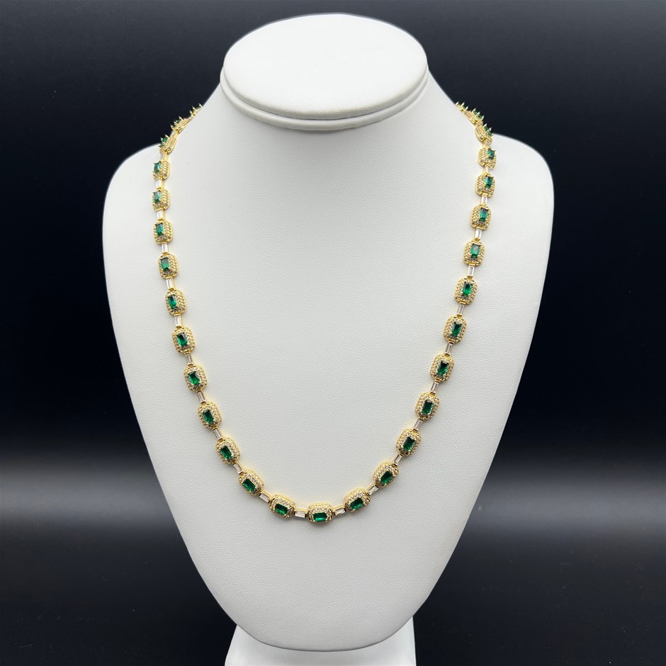 18K Gold-Filled Chain Necklace with AAA Cubic Zirconias - 55.8cm