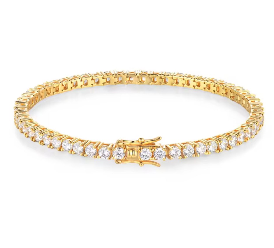 GRA Gold plated Silver Moissanite Tennis Bracelet