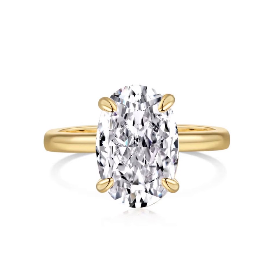 3.5ct Oval 8A Quality Cubic Zirconia 18K Gold Filled 925 Silver Ring - Size