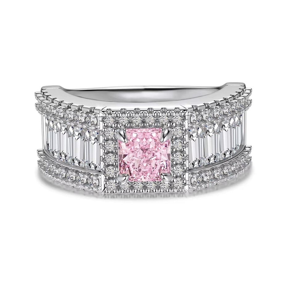 925 Sterling Silver Wide Band 5A Cubic Zirconia Ring - Size 6