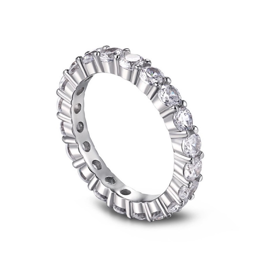 3mm 925 Sterling Silver 5A Cubic Zirconia Band Ring - Size 5
