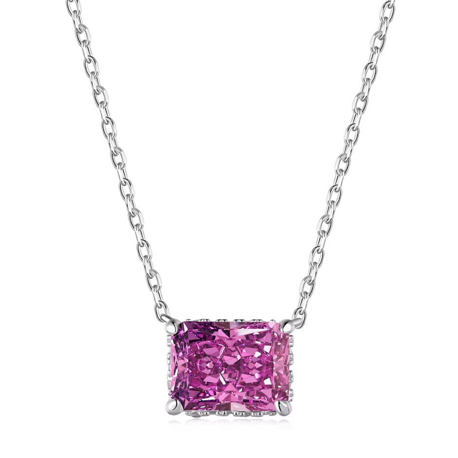 2.0ct 925 Silver 8A Cubic Zirconias Rectangle Pendant Necklace