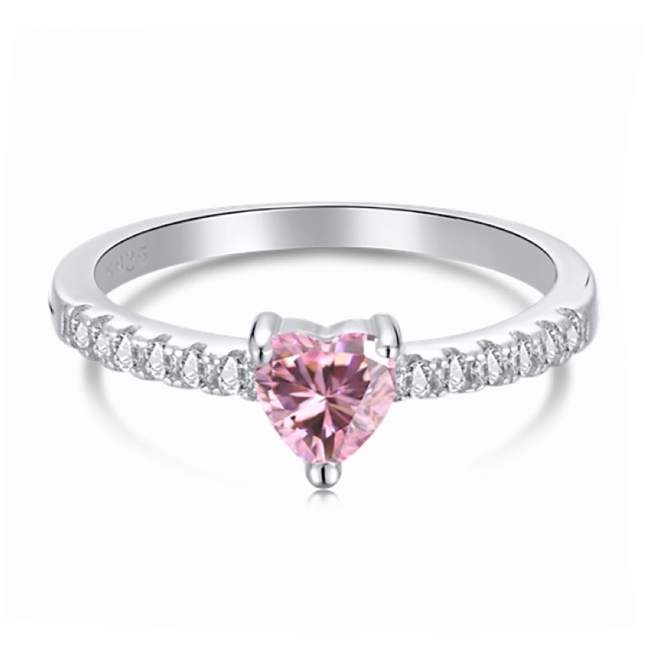 0.5ct Heart 5A Cubic Zirconia 925 Sterling Silver Ring - Size 6