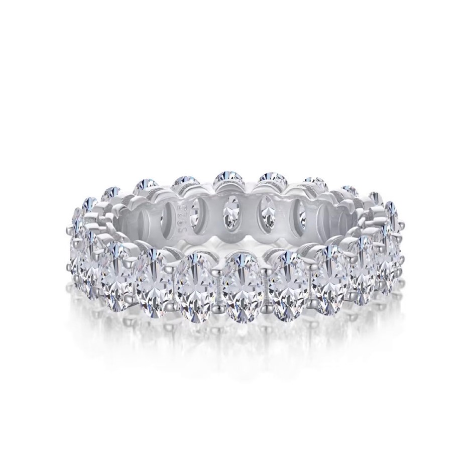 Oval 5A Cubic Zirconia 925 Sterling Silver Band Ring - Size 5