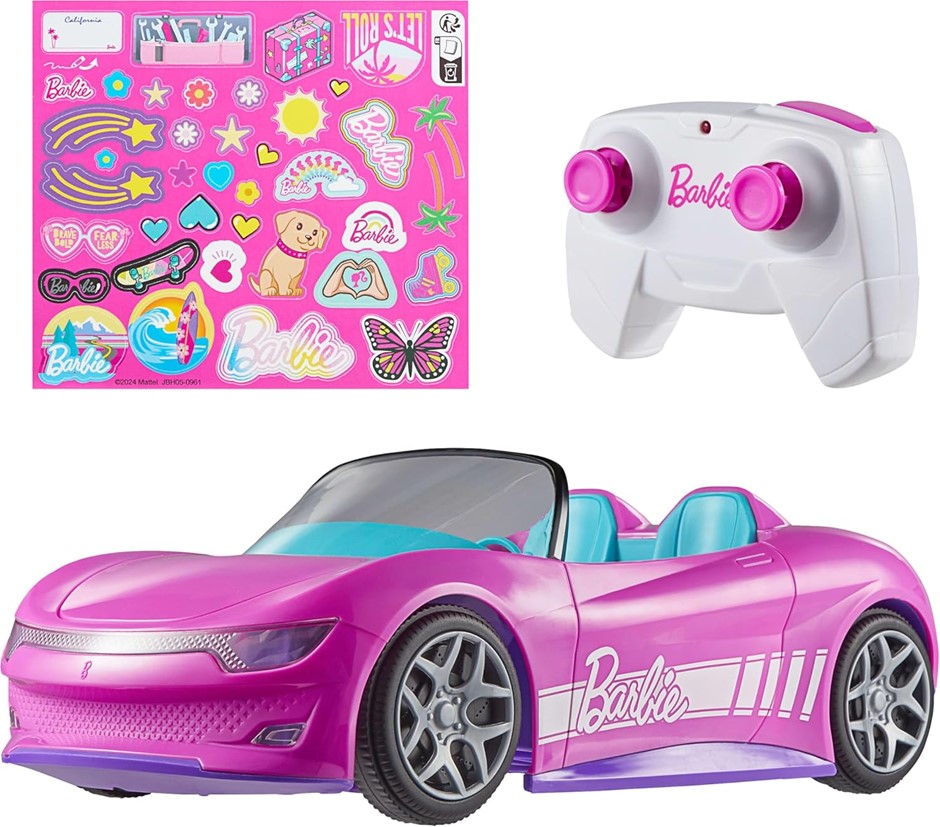 HOT WHEELS Barbie RC Toy Car, Remote-Control Pink Convertible, Can Hold 2 B