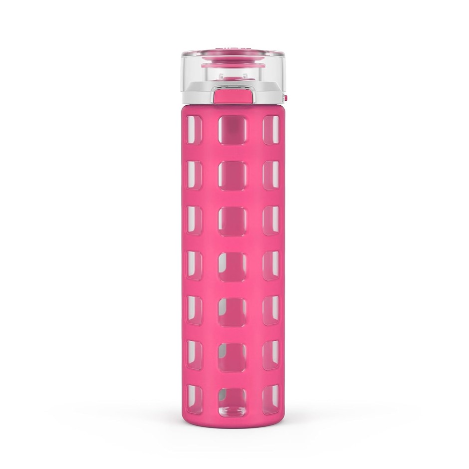 Ello Syndicate BPA-Free Glass Water Bottle with Flip Lid, Pink, 20 oz.