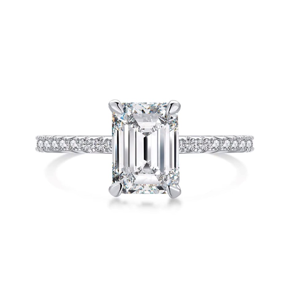 2.0ct Rectangle Lab Created Moissanite 925 Sterling Silver Ring - Size 7