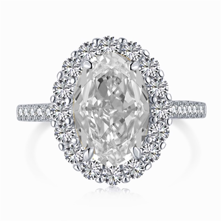 3ct Oval Cubic Zirconia 925 Sterling Silver Ring - Size 8