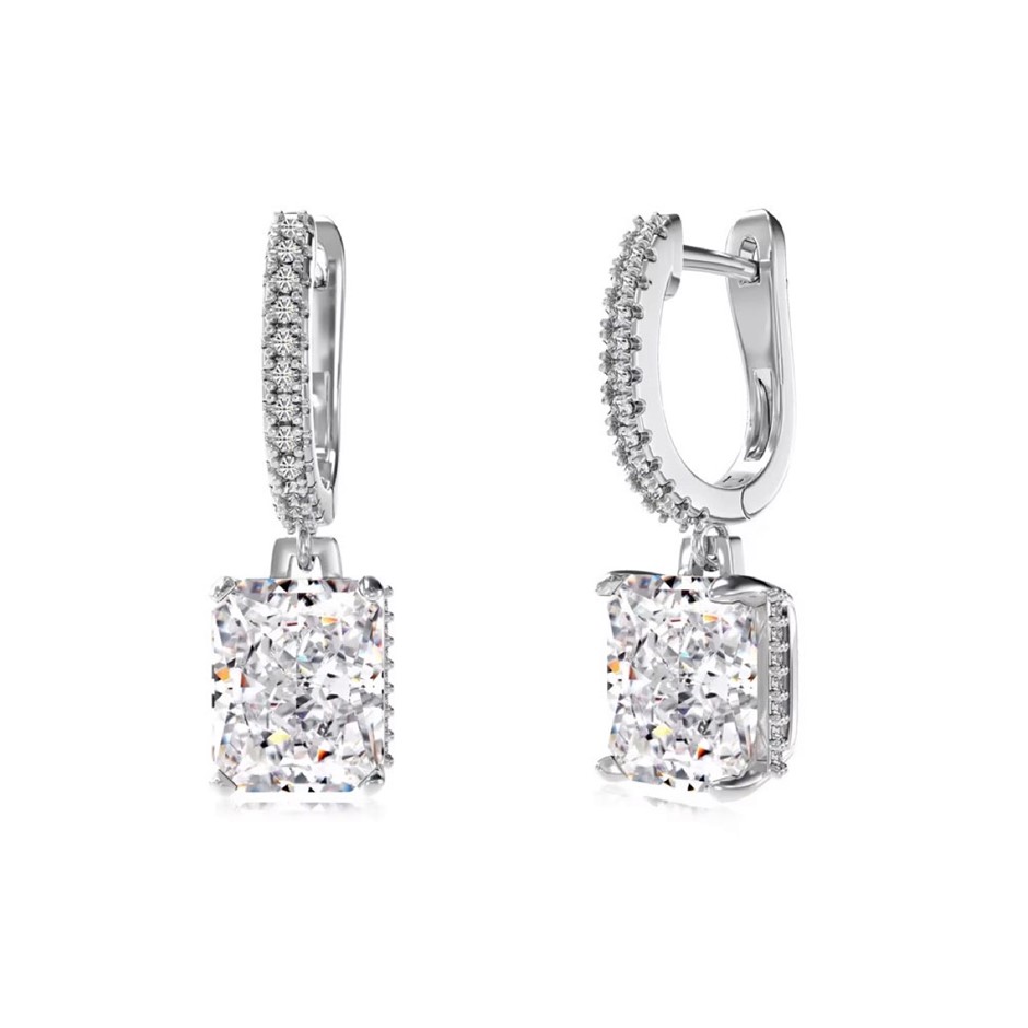 Rectangle 925 Sterling Silver Cubic Zirconias Hoop Earrings