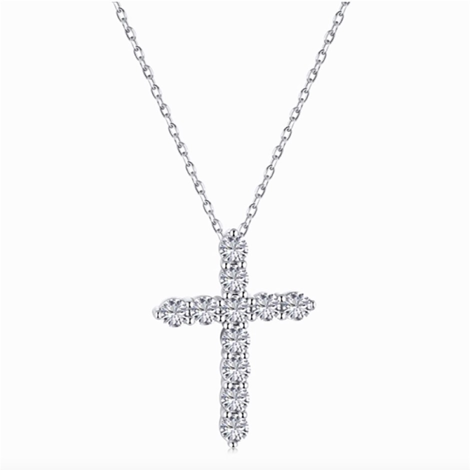 925 Sterling Silver Cubic Zirconias Cross Pendant Necklace