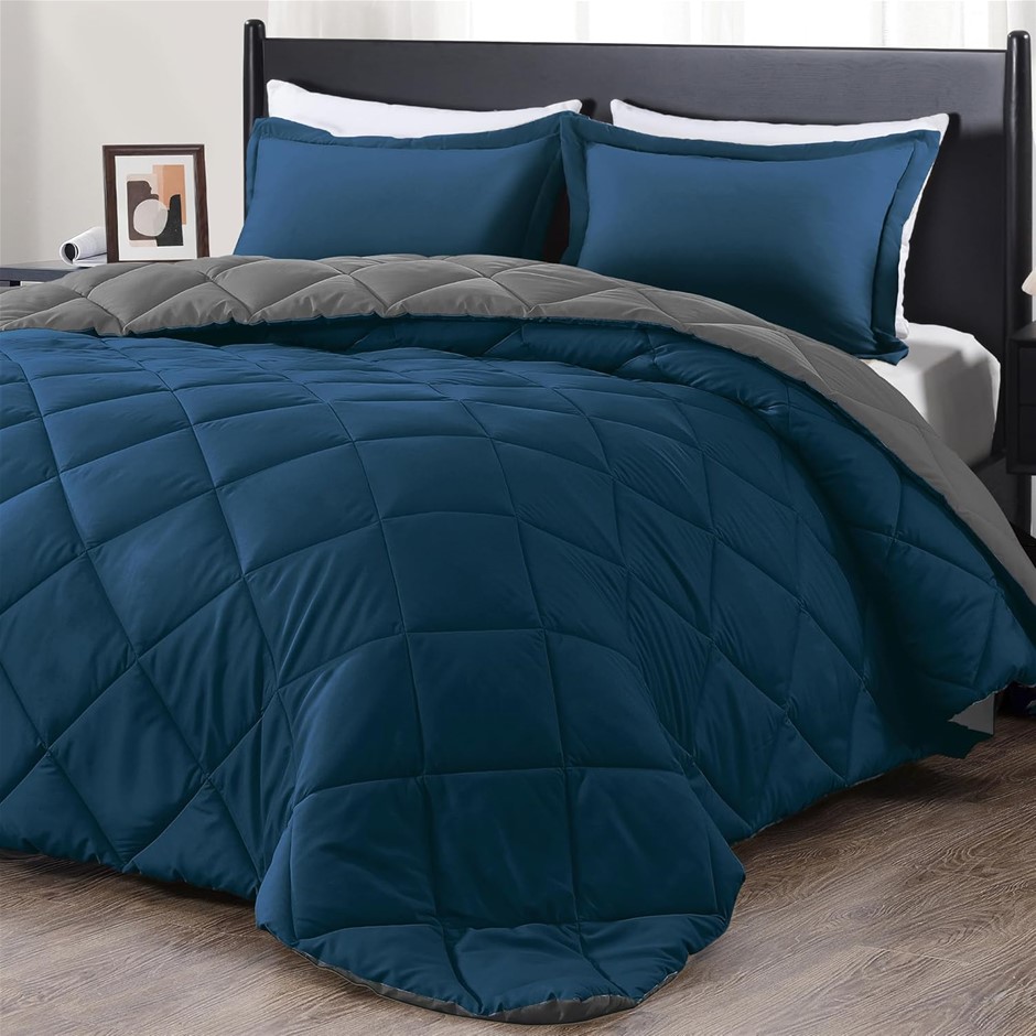 DOWNLUXE Queen Comforter Set Ocean and Grey Queen Comforter.