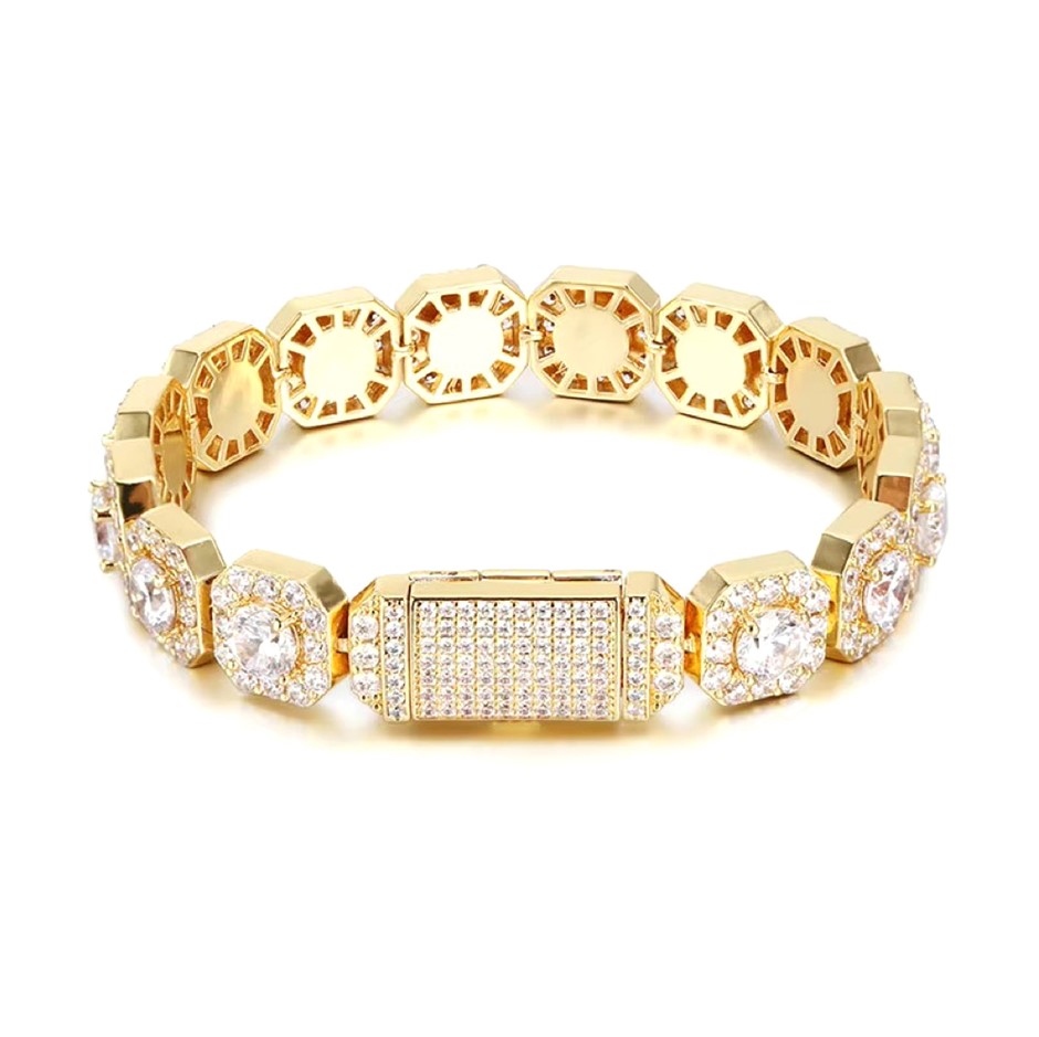 18K Gold-Filled Clustered Bracelet AAA+ Cubic Zirconia, 12MM Wide-20.3cm