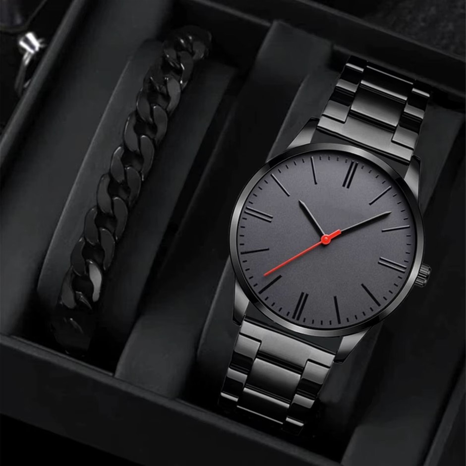 2PCS Men's Stainless Steel Watch & Bracelet Set