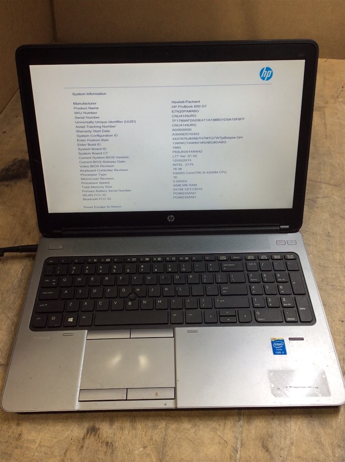 HP 650 G1 Laptop I5-4200M 4GBRAM No HDD Black