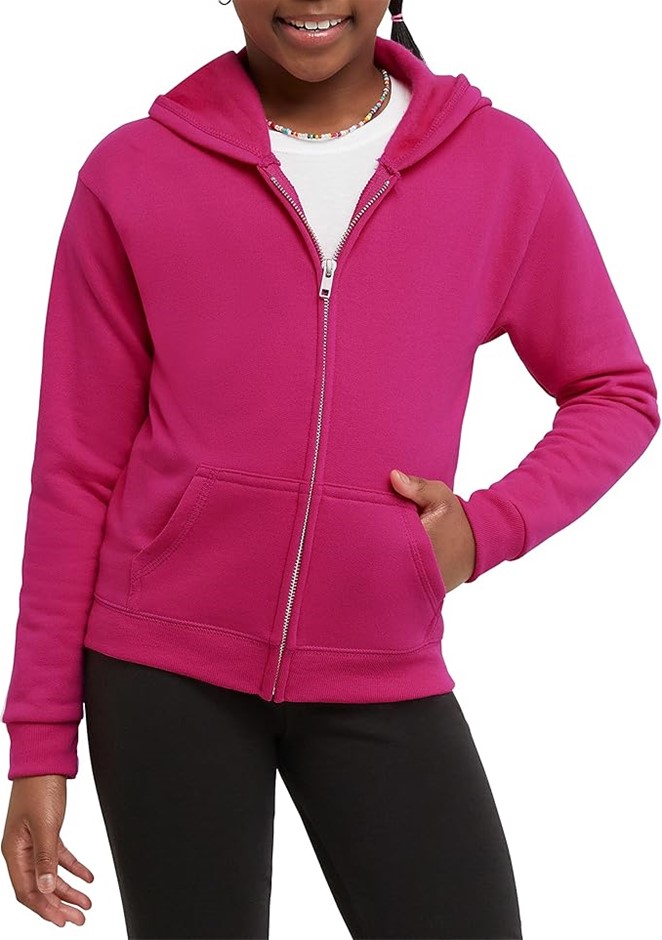 HANES Girls' ComfortSoft EcoSmart Full-Zip Fleece Hoodie, Size L, Amaranth,