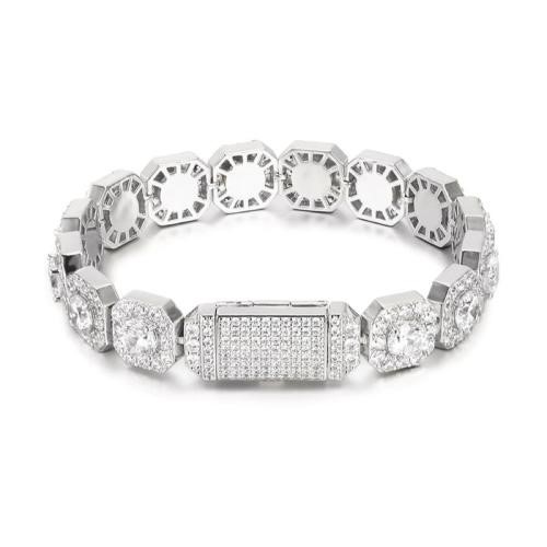 18K White Gold -Filled Chain Bracelet AAA+ Cubic Zirconia - 20.3cm