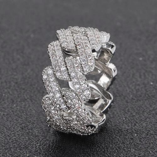 18K White Gold-Filled Cuban Ring with AAA+ Cubic Zirconia - Size 8