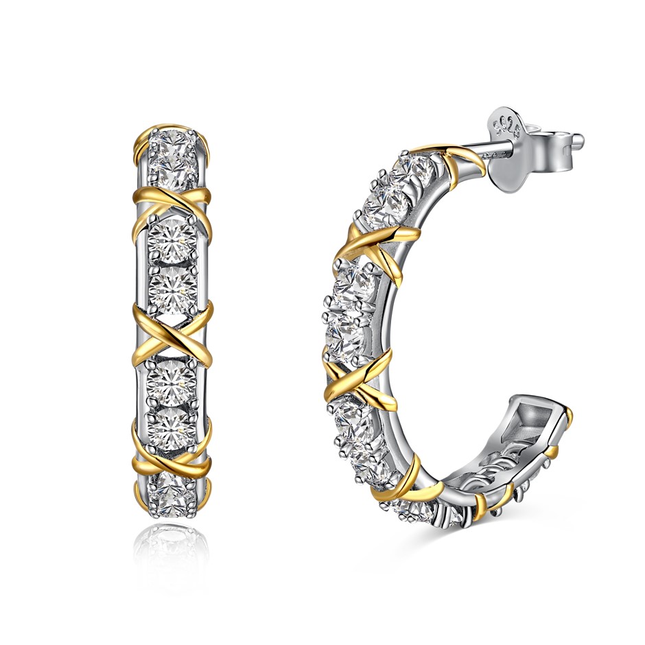 925 Sterling Silver 5A Cubic Zirconia Round Hoop Earrings