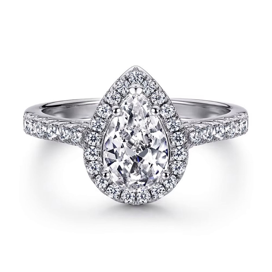 1.0ct Pear 5A Cubic Zirconia 925 Sterling Silver Ring - Size 8