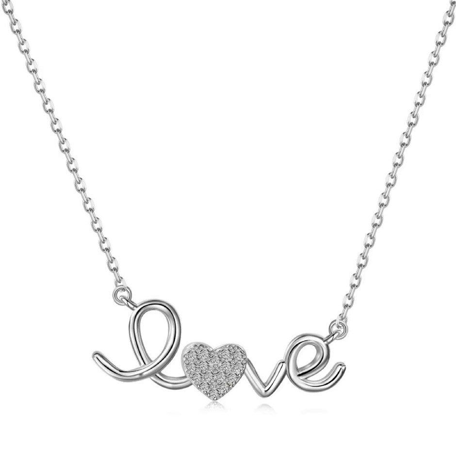 925 Sterling Silver 5A Cubic Zirconia 'Love' Pendant Necklace
