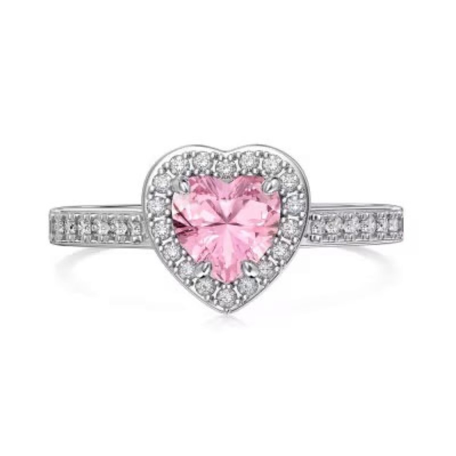1.0ct Heart 5A Cubic Zirconia 925 Sterling Silver Ring - Size 9