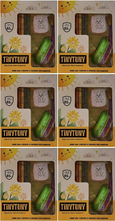 6x TINYTUNY Kids DIY Headphones comes with 4 crayons to customise your head
