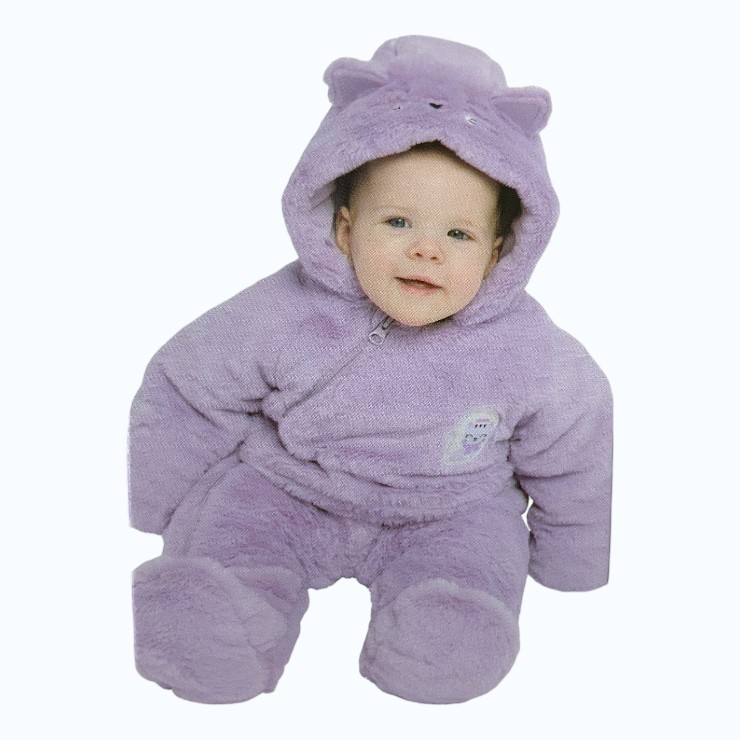 PEKKLE Baby's 1pc Onesie, Size 9M (0), Light Purple/Cat.