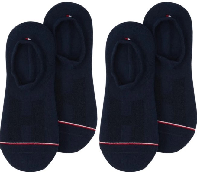 2 x TOMMY HILFIGER Men's Iconic Footie Socks, 2 Pairs, Dark Navy, Size 43/4