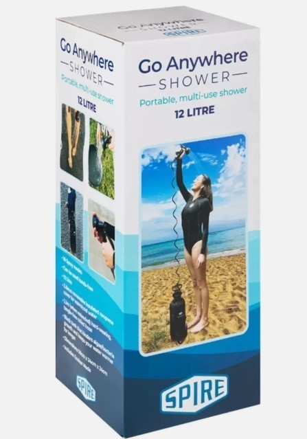 SPIRE Go Anywhere Portable Shower, 12L. N.B: minor use, damaged packaging.