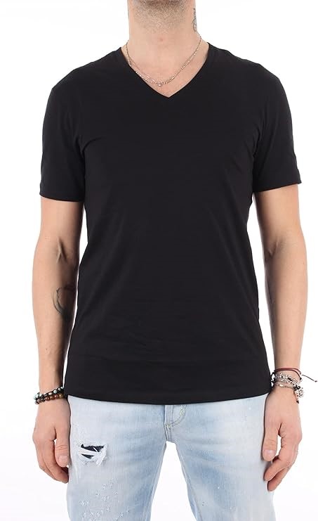ARMANI EXCHANGE Men's Basic Pima V Neck Tee T Shirt, Medium, Black, 8NZT75Z