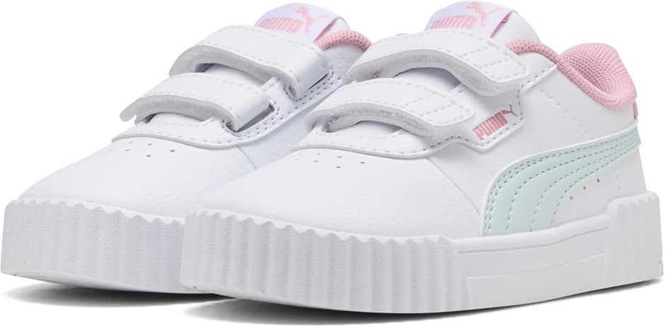 PUMA Girl's Carina 3.0 Velcro Infant Sneakers, US6C/EU22, Puma White-Sea Gl