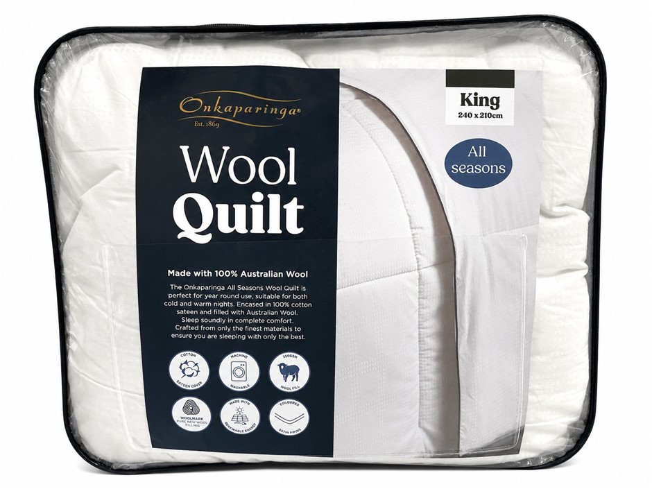 ONKAPARINGA All Seasons Wool Quilt, King, 210 x 240cm.