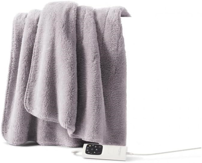 SUNBEAM Heated Throw Blanket Sherpa Fleece, Grey. NB: No testing