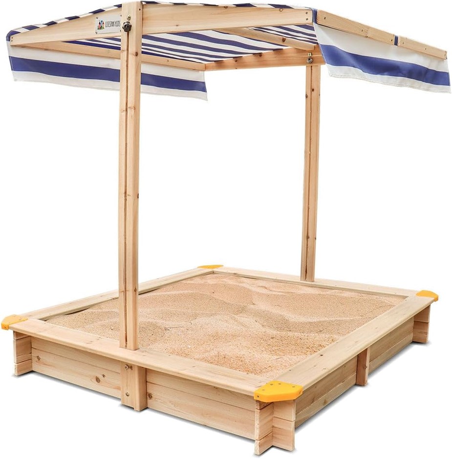 LIFESPAN Kids Joey Sandpit with Canopy. NB: Box dusty from storage.