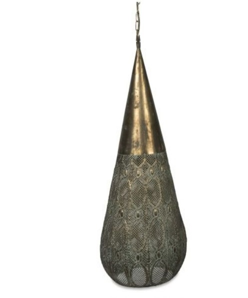 BOHO TRADERS Filigree Pendant Light, Metal, Large, Antique Brass.28.5 x 28.