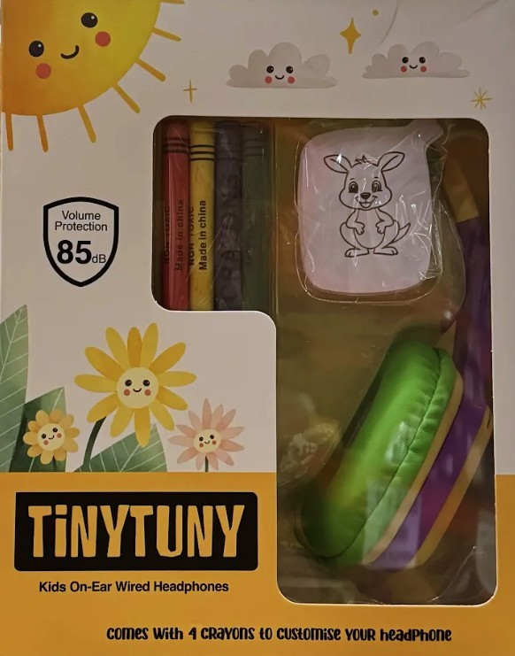 3 x TINYTUNY Kids DIY Headphones comes with 4 crayons to customise your hea