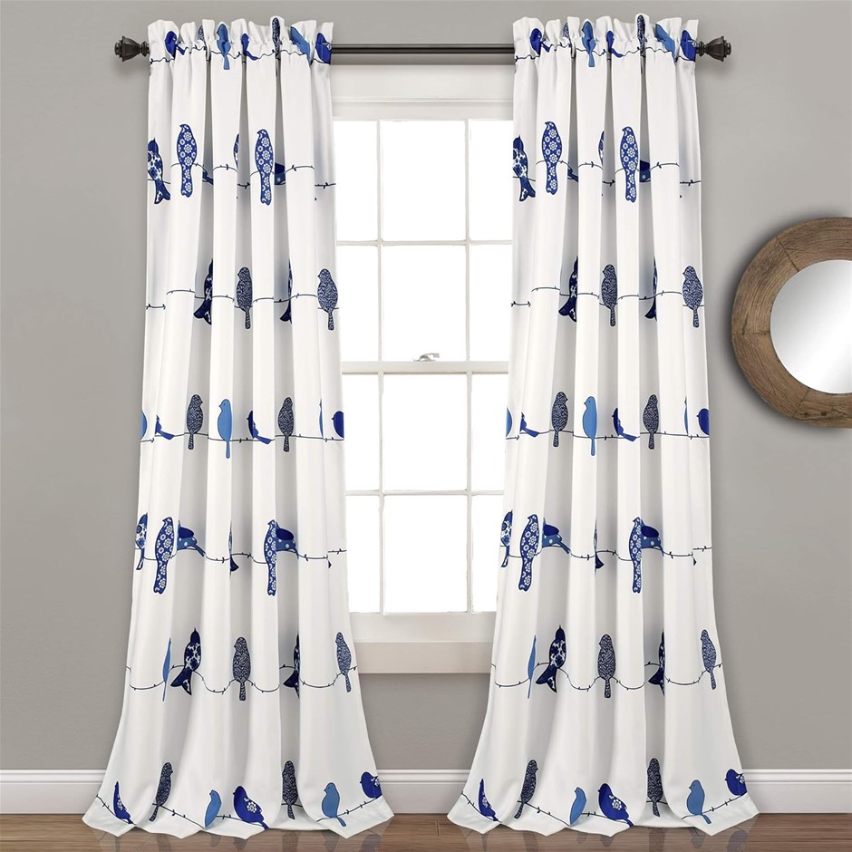 LUSH DECOR Rowley Birds Light Filtering Window Curtain Panels, Pair, 52" W