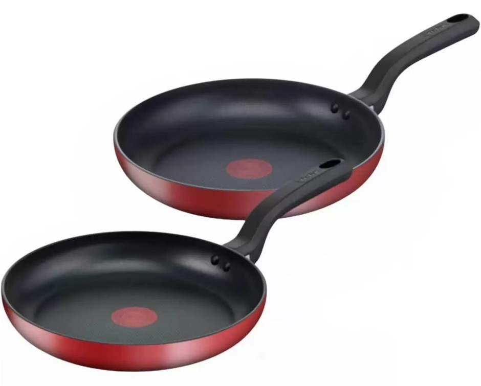 TEFAL 2pc Red Delight Frypan Set, 24cm & 28cm. NB: 1 x pan minor use.