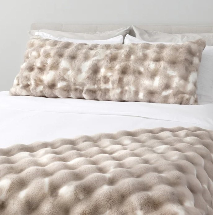 HOUSE & HOME by Lynda Reeves Luxe Faux Fur Body Pillow, Beige.