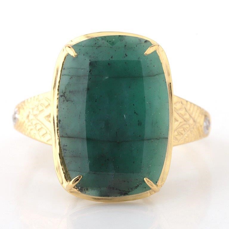 Yellow Gold Natural Emerald & Diamond Ring with Valuation