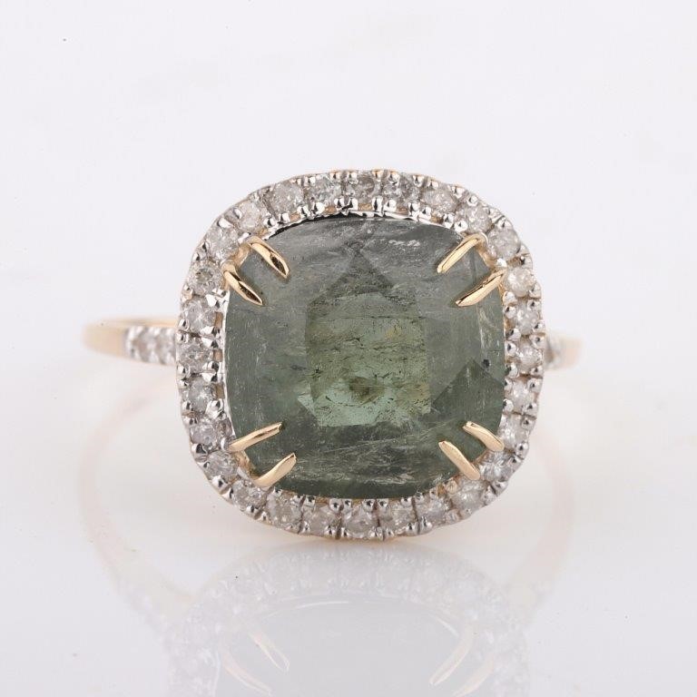 Yellow Gold Natural Tourmaline & Diamond Ring with Valuation