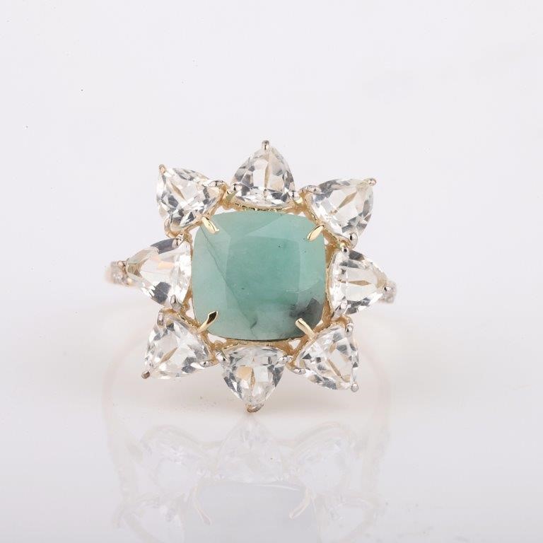 Yellow Gold Natural Emerald & Diamond Ring with Valuation