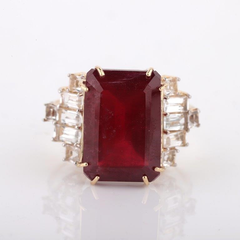 Yellow Gold Natural Ruby & Diamond Ring with Valuation