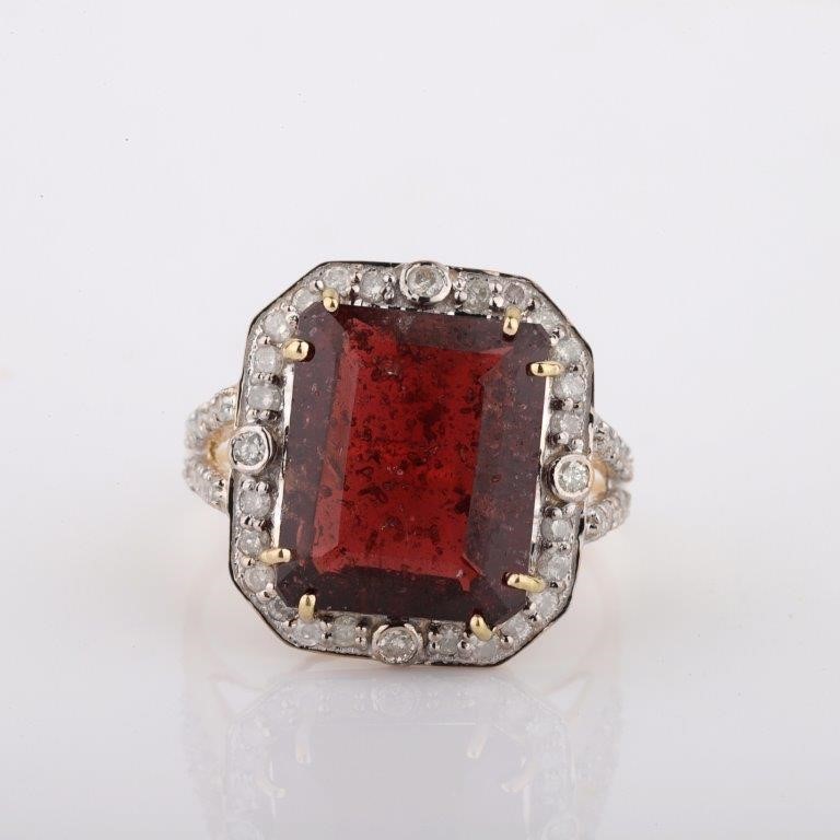 Yellow Gold Natural Garnet & Diamond Ring with Valuation