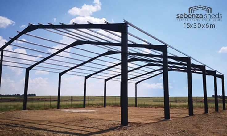 Unused 15x30x5m One Wall Enclosed Steel Frame Portal Frame Shed
