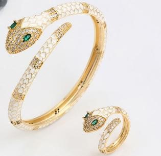 18k Yellow Gold Filled Snake bangle with Ring stamped(18K)-