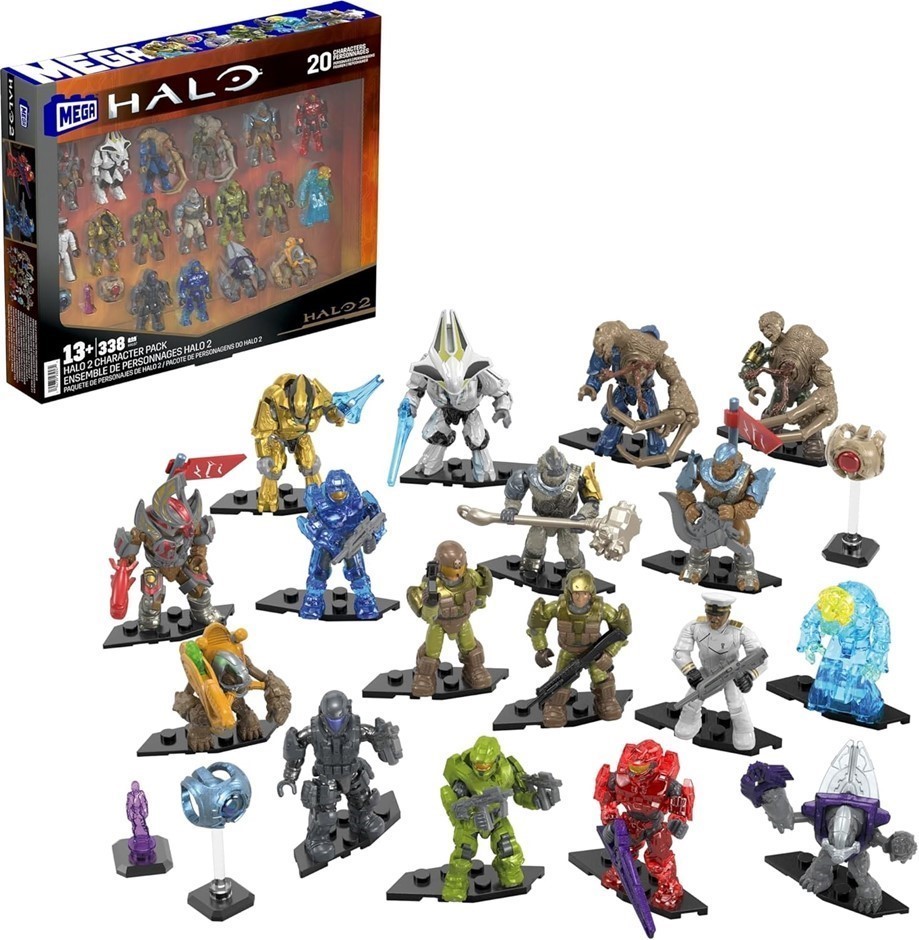 MEGA Brick Halo Action Figures Building Toys Set, Character Pack with 339 P