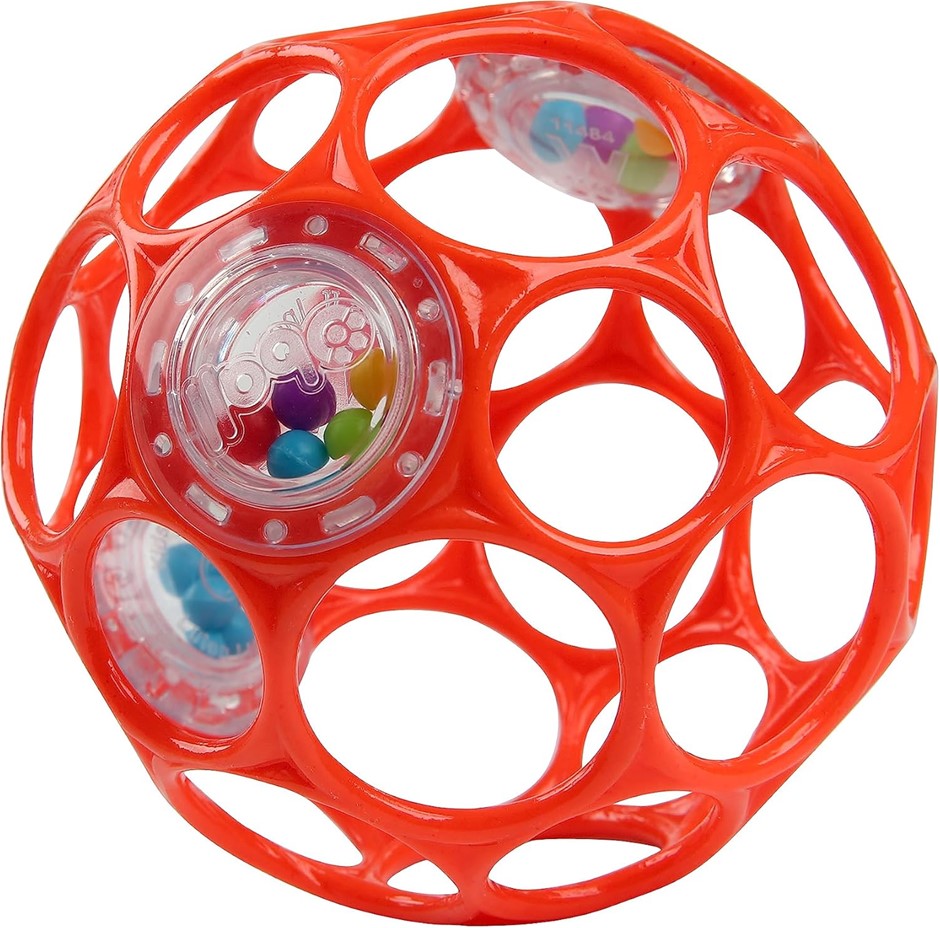2 x Bright Starts Oball Easy-Grasp Rattle BPA-Free Infant Toy in Red, Age N